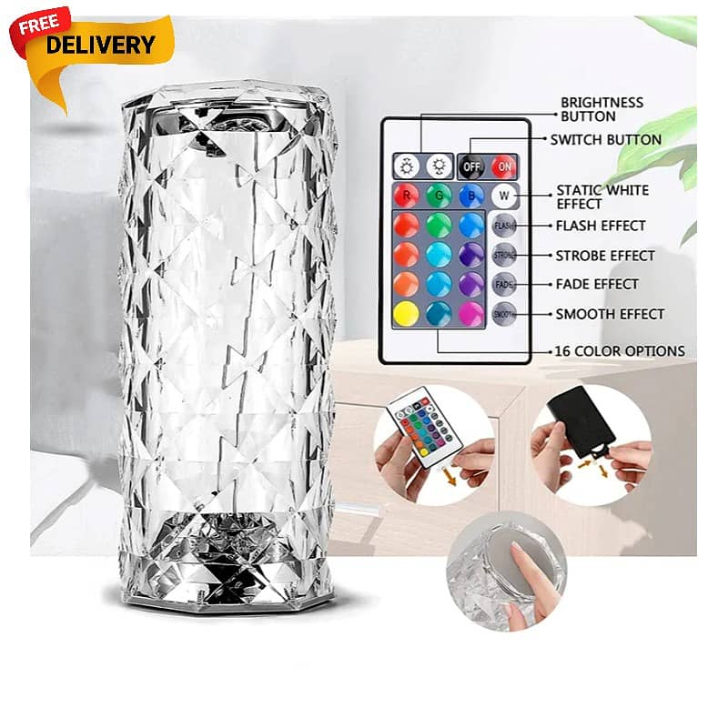 3D Crystal Touch Control Rechargeable Rose Diamond Table Lamp 9