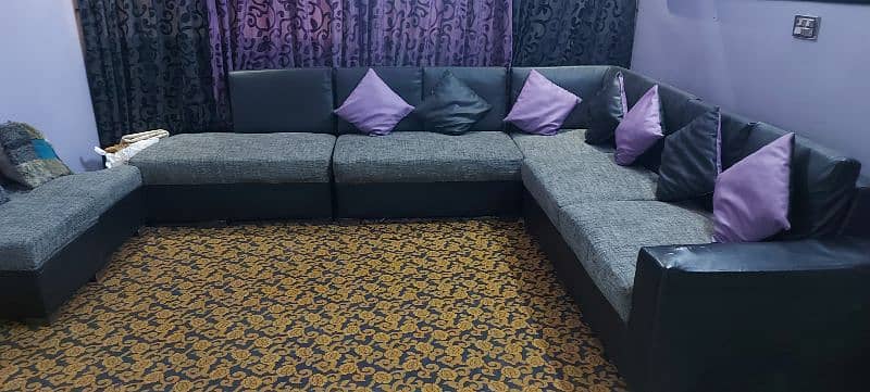 l shaped sofa set. . black color. .  . another sofa set velvet  purple 6