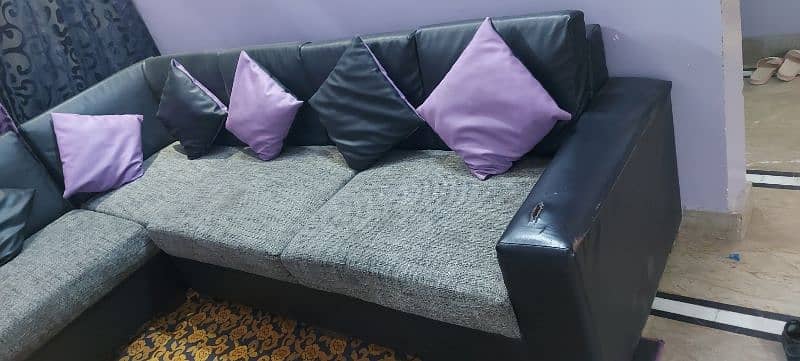 l shaped sofa set. . black color. .  . another sofa set velvet  purple 7