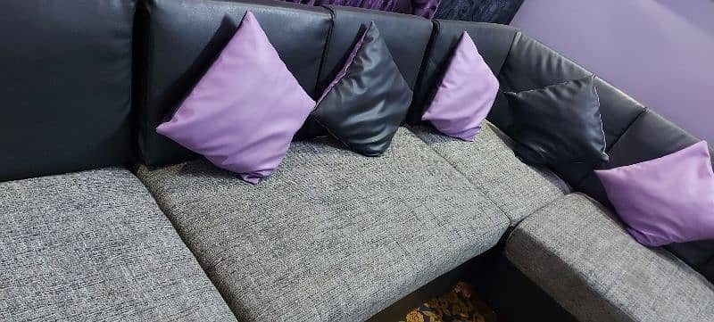 l shaped sofa set. . black color. .  . another sofa set velvet  purple 8