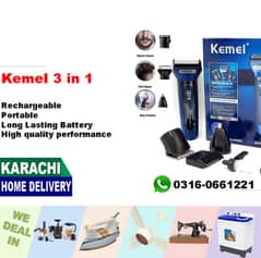 Kemei 3 in 1 Professional Rechargeable Hair Clipper Trimmer & Shaver