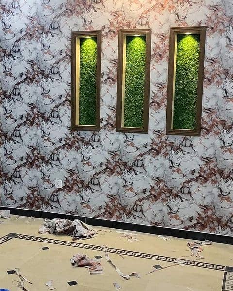 Modern Wallpaper/ Fluted panels/ VINYL Floor/ Artificial grass 1