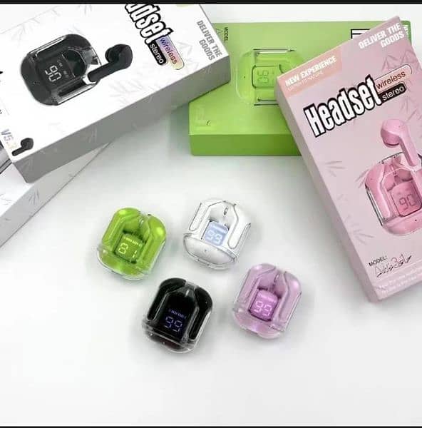 EARBUDS AIR 31 WIRELESS EARBUDS WITH CRYSTALTRANSPARENT CASE. withpouch 9