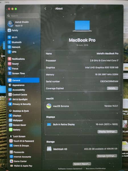 Apple Mac book pro 2019 16 inch A2141 500gb core i7 0