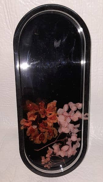 Resin trinket tray black floral 0
