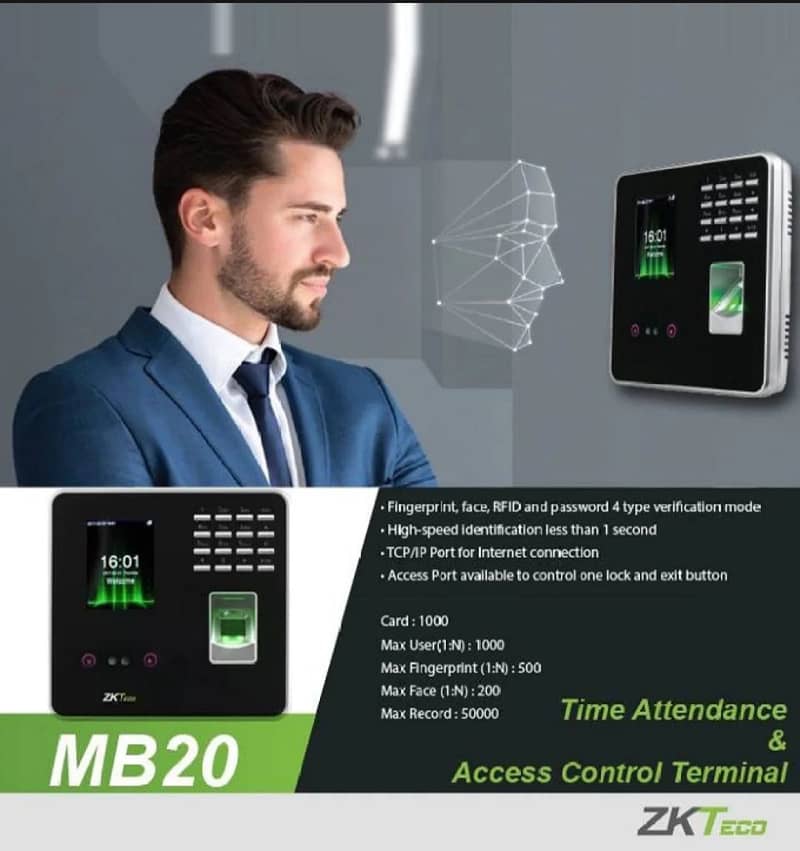 Biometric Attendance ZKTECO MB20 - Face Recognition 3