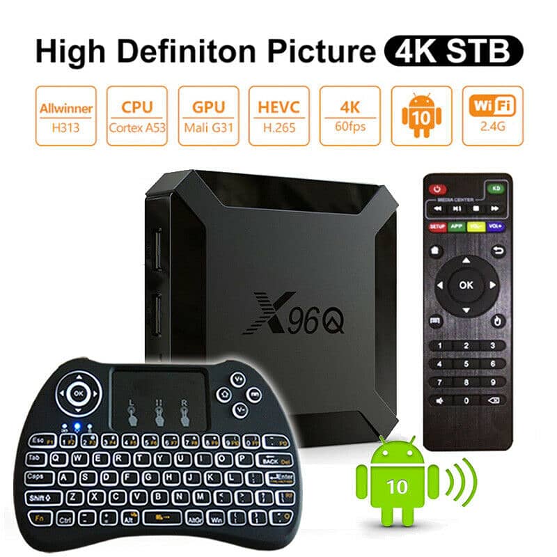 Android TV Box X96q Mini 4+64gb with 5000 free channels t9 air mouse 1
