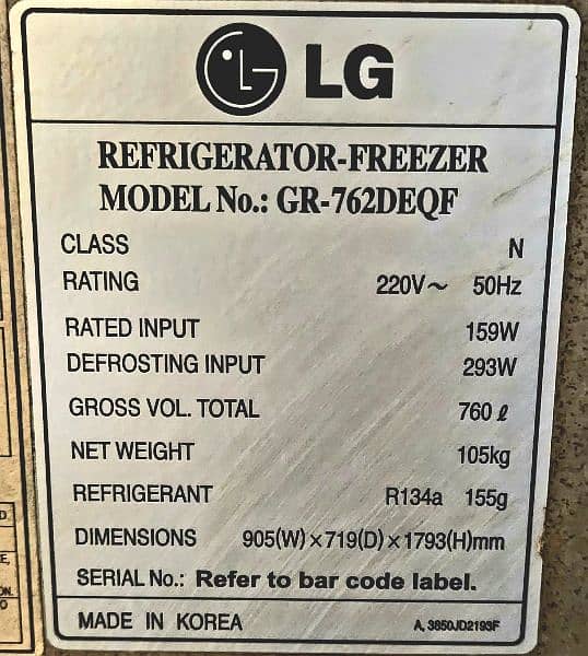 LG Refrigerator Top of Line Model GR-762DEQF Non Frost Extra Large 1