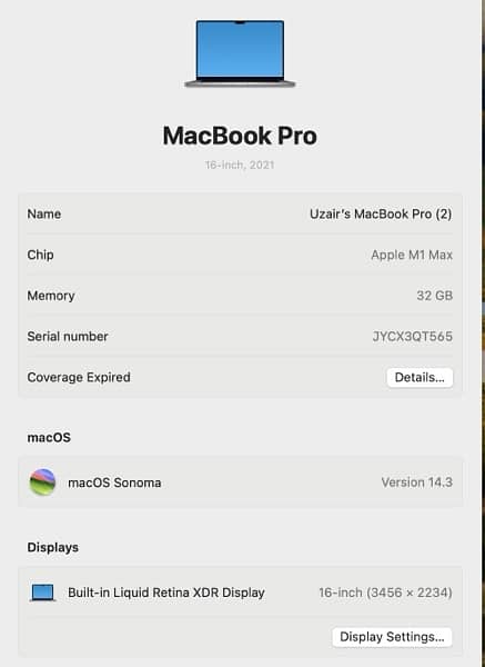 Apple Macbook Pro M1 Max 16” 9