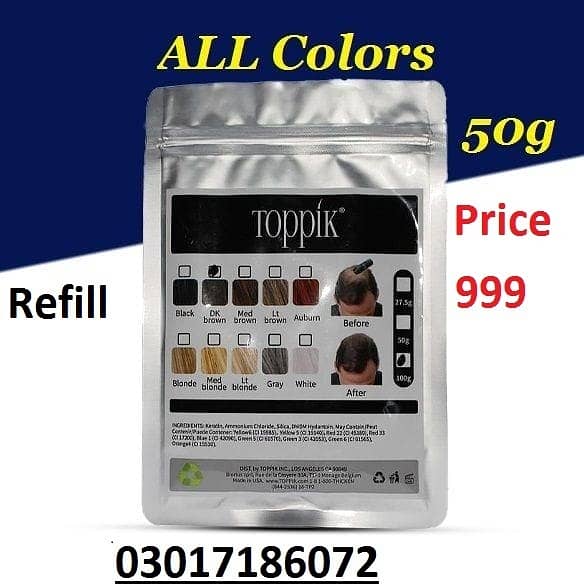 Toppik hair fiber Refill Bag 100g,50g available 03017186072 for order 0