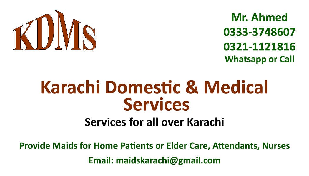 Karachi Trusted & Verified Home Patients/Elders Care & Domestic Staff. 1