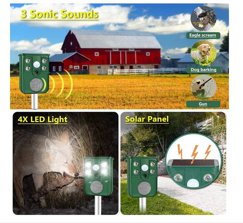 Ultrasonic Solar Animal Repeller Led Flash Sound Alarm Repellent 3