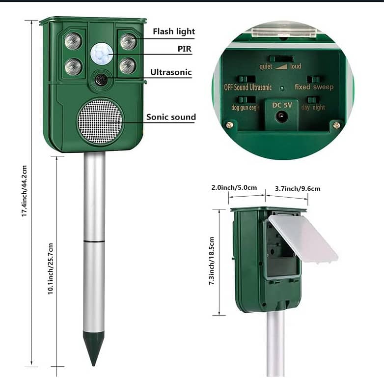 Ultrasonic Solar Animal Repeller Led Flash Sound Alarm Repellent 5