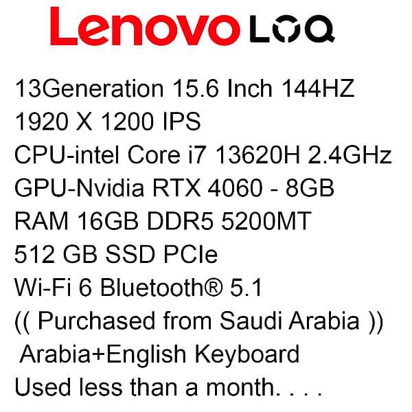 Lenovo LOQ 13th Core i7 Gen ( 13620H RTX 4060 ) 6