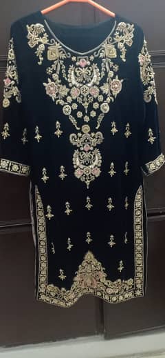 Kora and dabka hand embroidered velvet dress