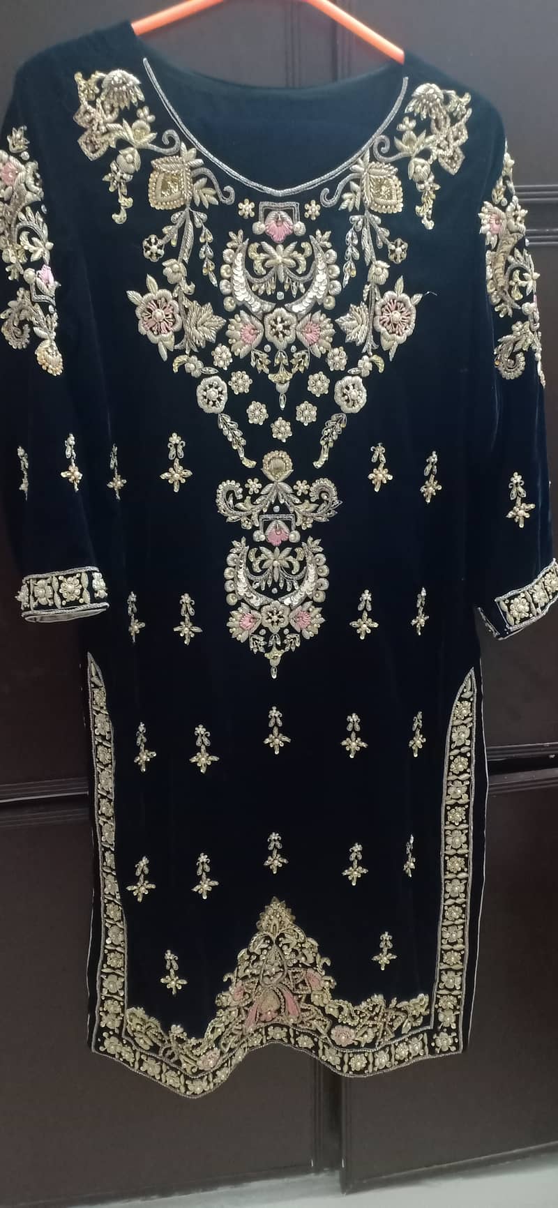 Kora and dabka hand embroidered velvet dress 1