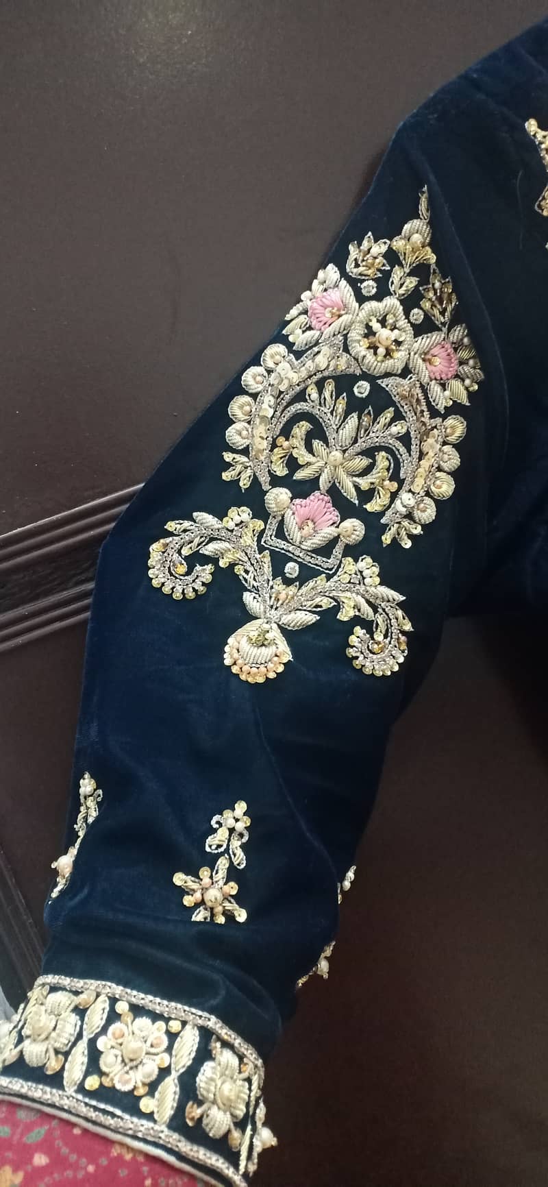 Kora and dabka hand embroidered velvet dress 4