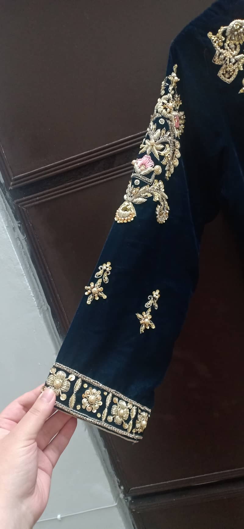 Kora and dabka hand embroidered velvet dress 5
