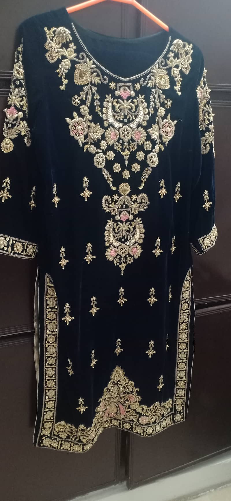 Kora and dabka hand embroidered velvet dress 7