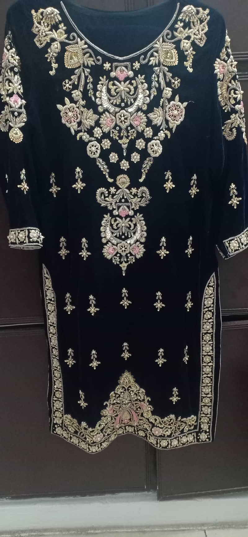 Kora and dabka hand embroidered velvet dress 10
