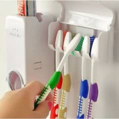 Toothpaste Dispenser set with wall mounted white & Black Brush Holder