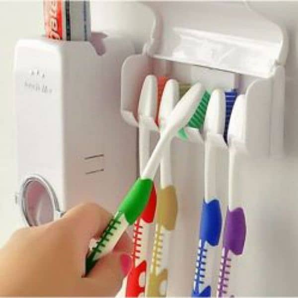 Toothpaste Dispenser set with wall mounted white & Black Brush Holder 0