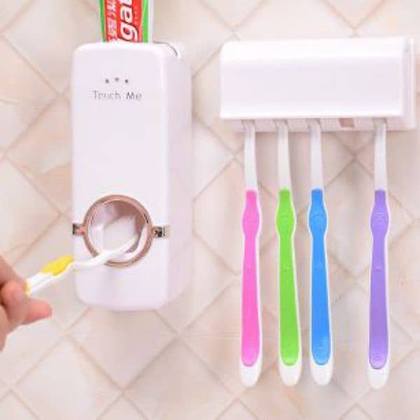 Toothpaste Dispenser set with wall mounted white & Black Brush Holder 1
