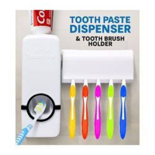 Toothpaste Dispenser set with wall mounted white & Black Brush Holder 2