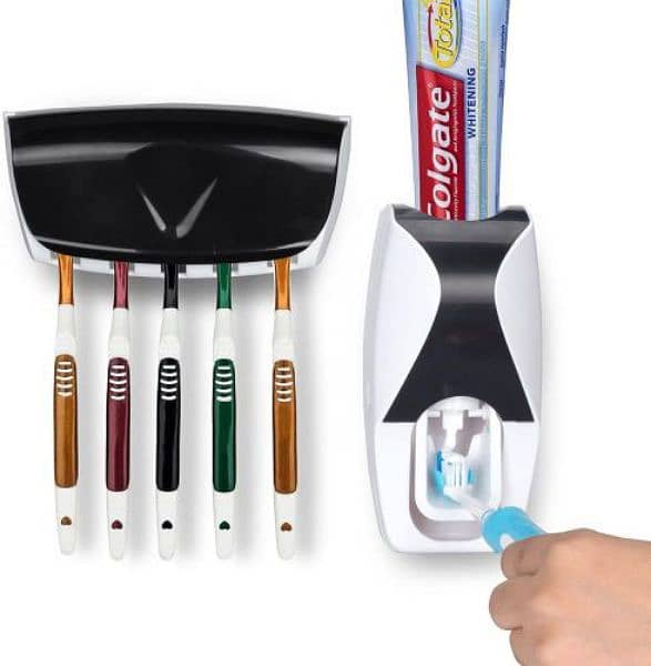 Toothpaste Dispenser set with wall mounted white & Black Brush Holder 3