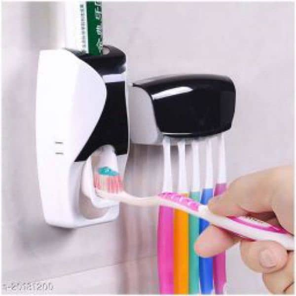 Toothpaste Dispenser set with wall mounted white & Black Brush Holder 4