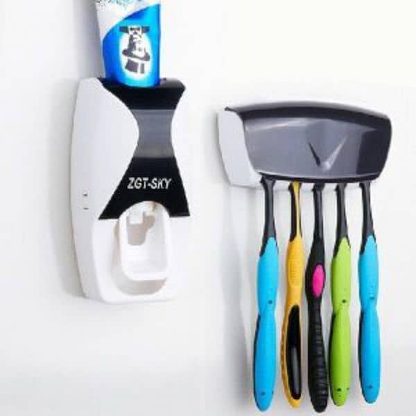 Toothpaste Dispenser set with wall mounted white & Black Brush Holder 5