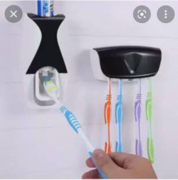 Toothpaste Dispenser set with wall mounted white & Black Brush Holder 6