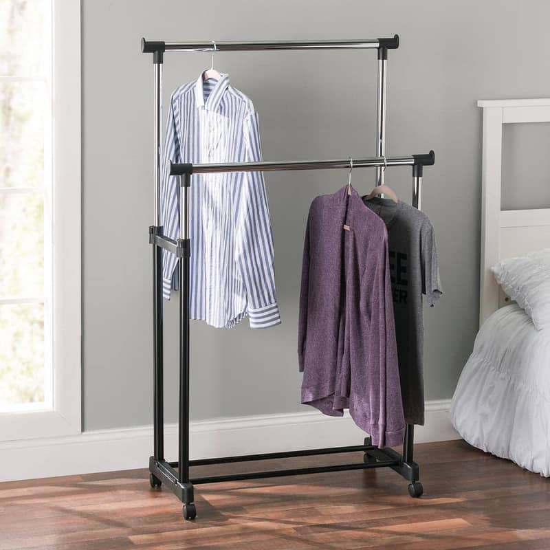 Clothes Hanger with Wheels Drying Rack - Silver and Black (Double) 2