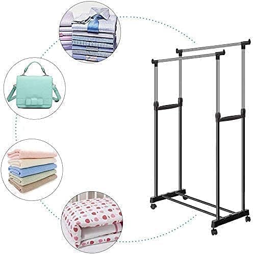 Clothes Hanger with Wheels Drying Rack - Silver and Black (Double) 4