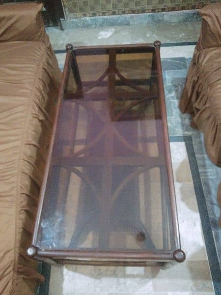 2 small wooden tables with glass 0