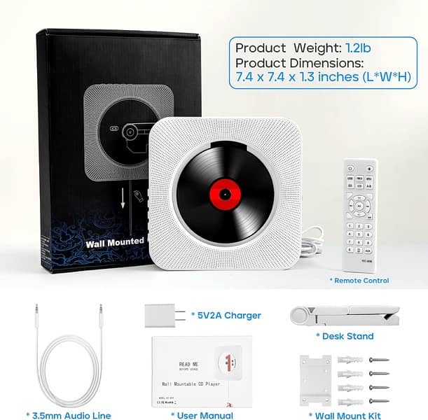 Wall Mounted CD Player Bluetooth Speaker Home Audio 5