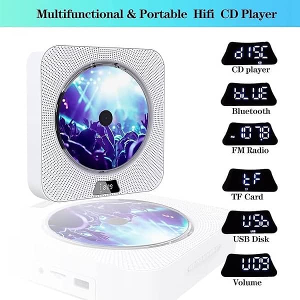 Wall Mounted CD Player Bluetooth Speaker Home Audio 6
