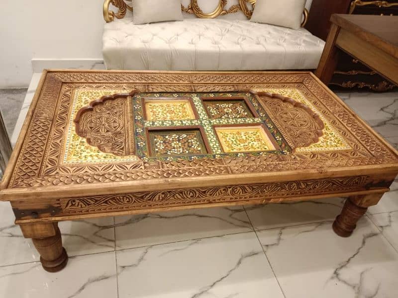 swati wood  handemade coffee table handemade corving handmade painting 0