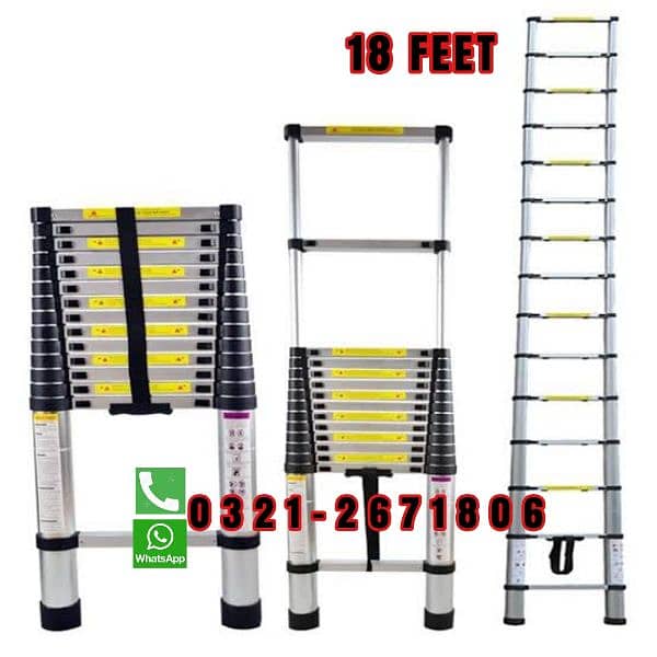 ALMUNIUM TELESCOPIC SINGLE LADDER 18 FT  BEST FOR CLEANING GYM 0