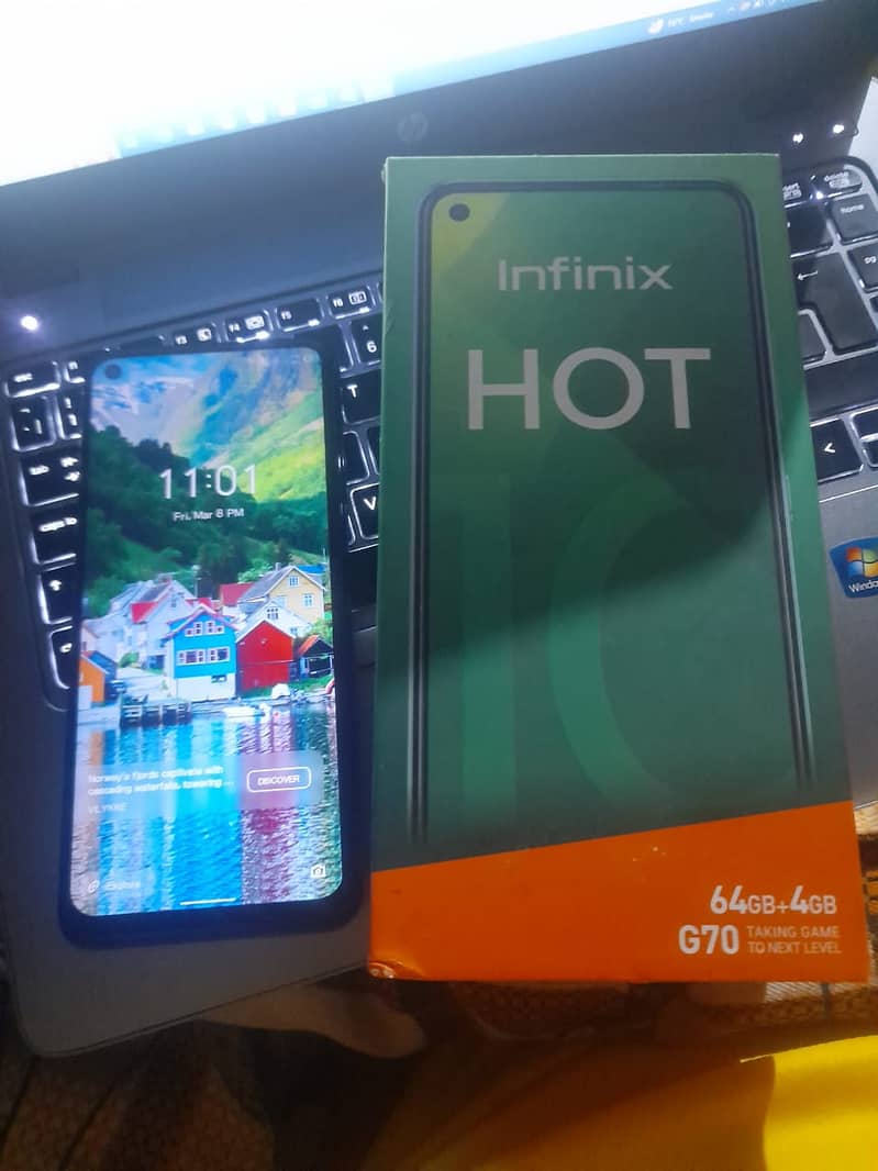 Infinix Hot 10 4/64 GB 9/10 condition with Box and orignal charger 1