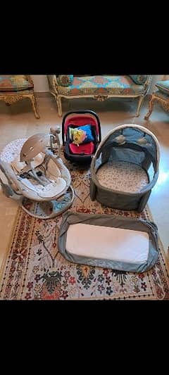 car Sit, swing chair, and baby cot