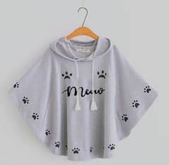 Round Style Meow Printed Hooded Poncho Cash On Delivery Available