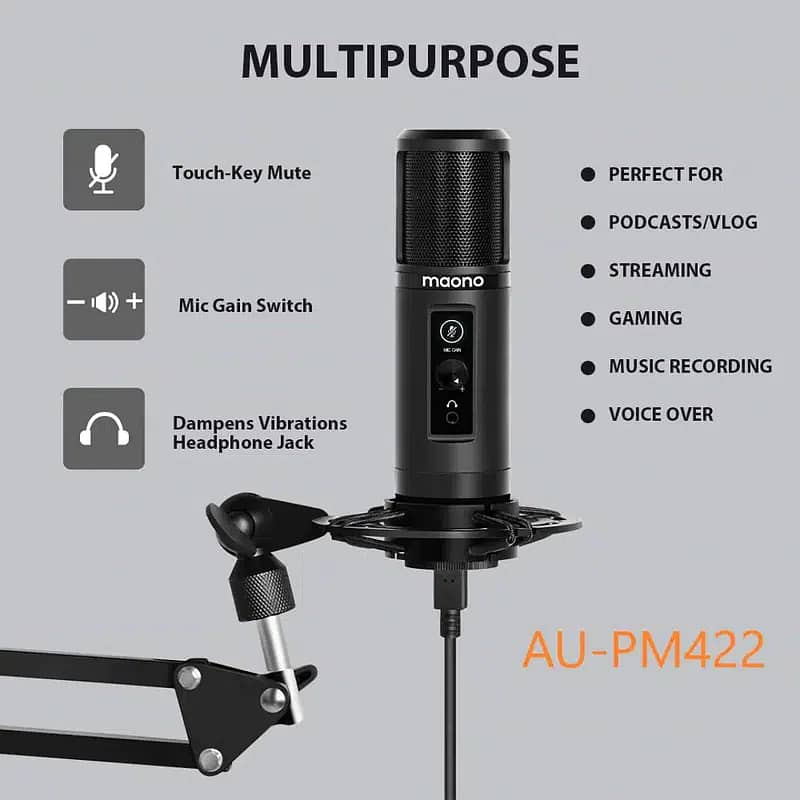 Professional voiceover podcasting Mic,Maono pm422 Recording Microphone 7