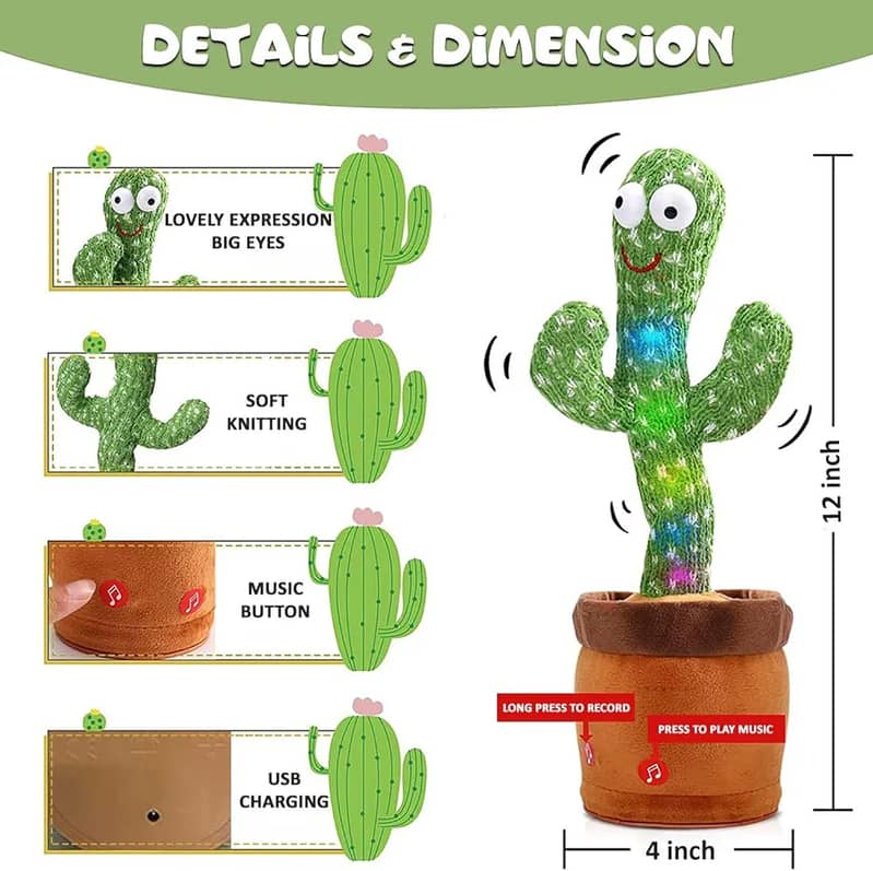New) Rechargeable Dancing Cactus Toy Talking Toy's For Kid's 1
