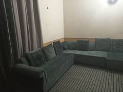 L-shaped sofa  with carpet 12 by 15 curtains free 03335313428