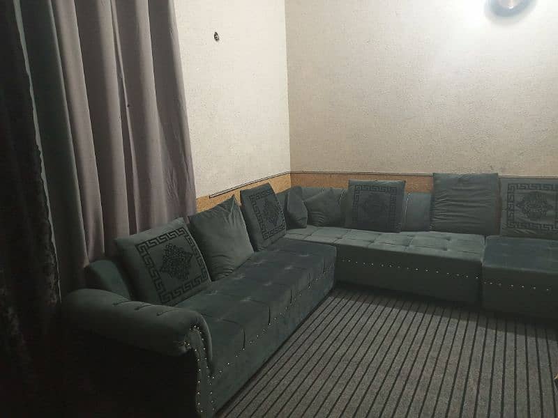 L-shaped sofa  with carpet 12 by 15 curtains free 03335313428 0
