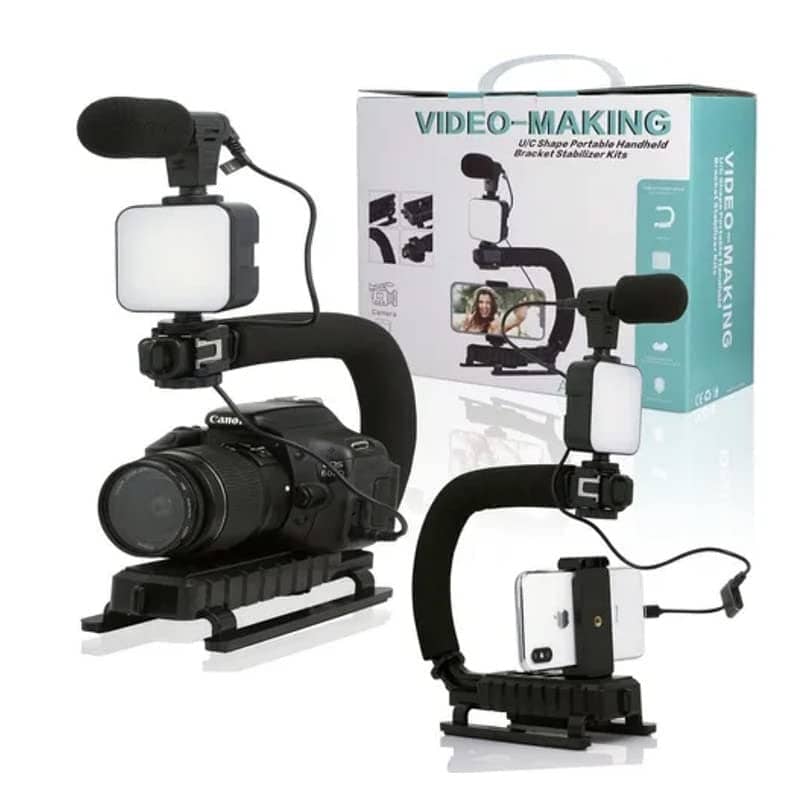 Ay-49u U Shaped Video Making Handheld Stabilizer Kit and k8 mic 0