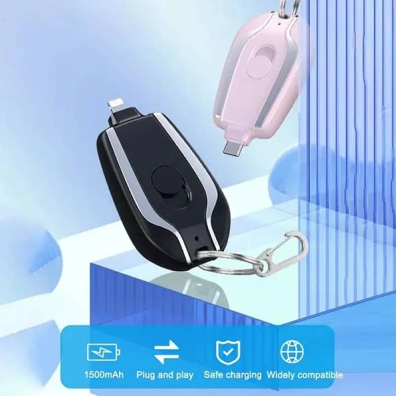 Portable Keychain Charger | 1500mAh Ultra-Compact Mini Battery Pack | 2