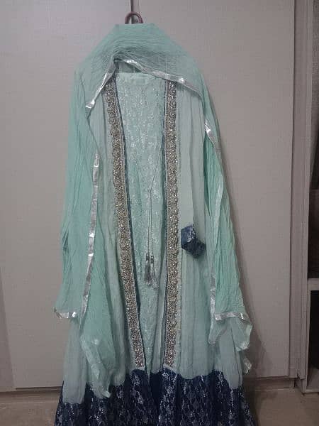Used pretty shadi Maxi dress with 2 dupattas blue 1