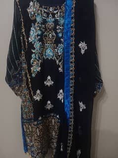 Used Shadi dress (3-piece) karhai embroidery fancy blue